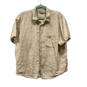 Everlane 100% Linen Shirt Short Sleeve Button Front Chest Pocket Men sz XL Beige